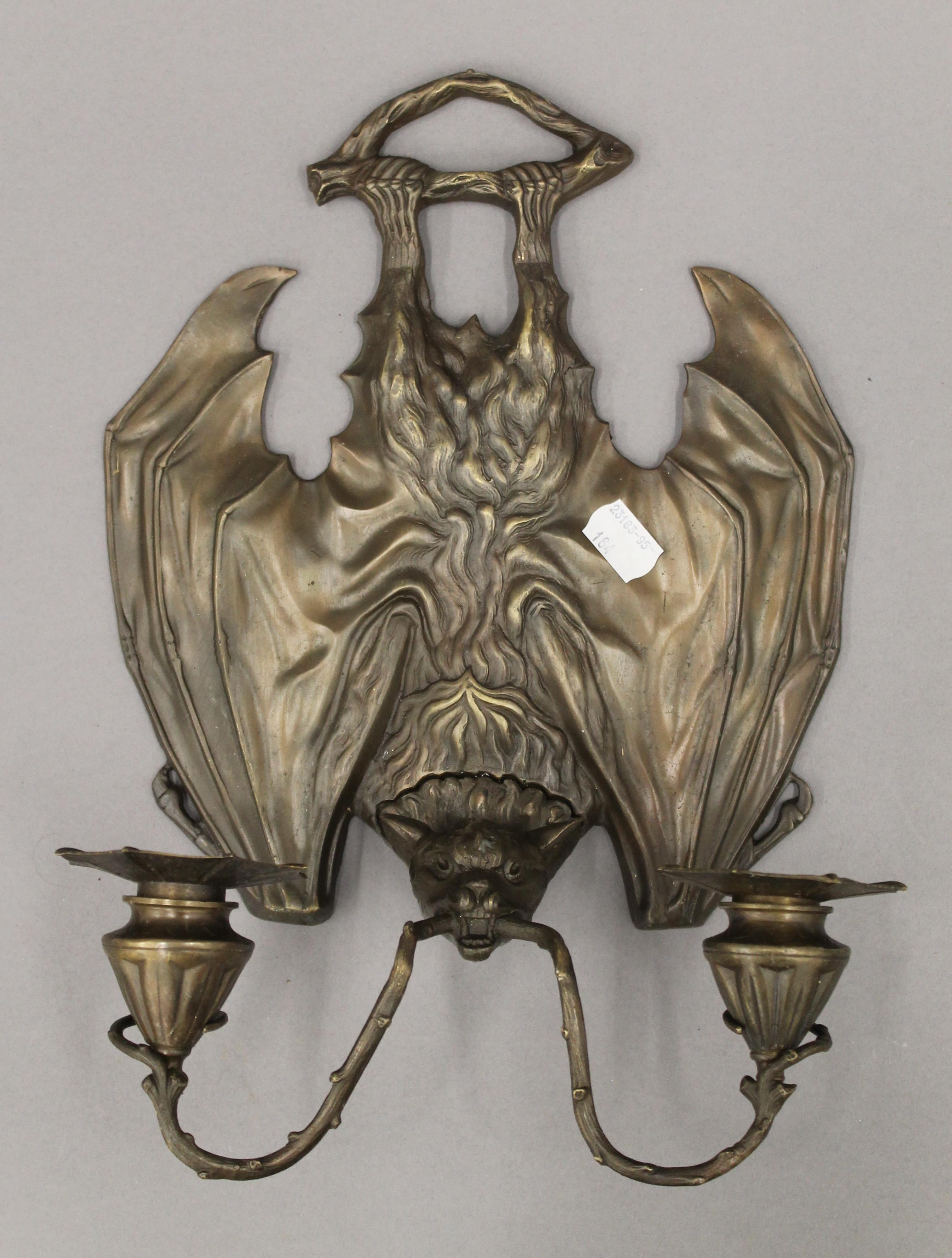 A pair of twin branch wall lights formed as bats. 34 cm high. - Image 2 of 4