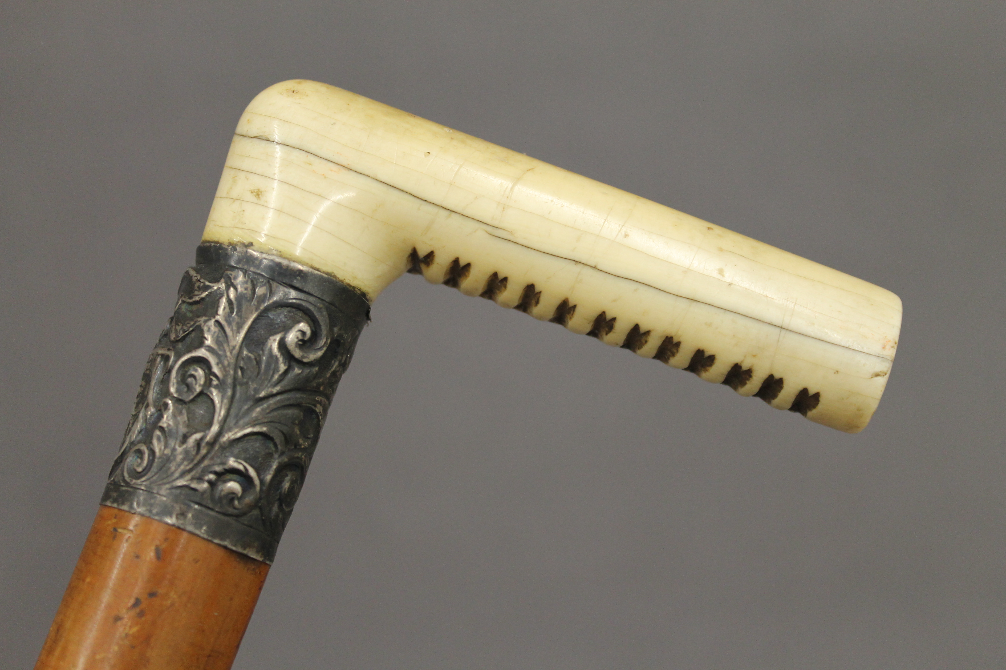 A Victorian ivory handled walking stick, - Image 2 of 7