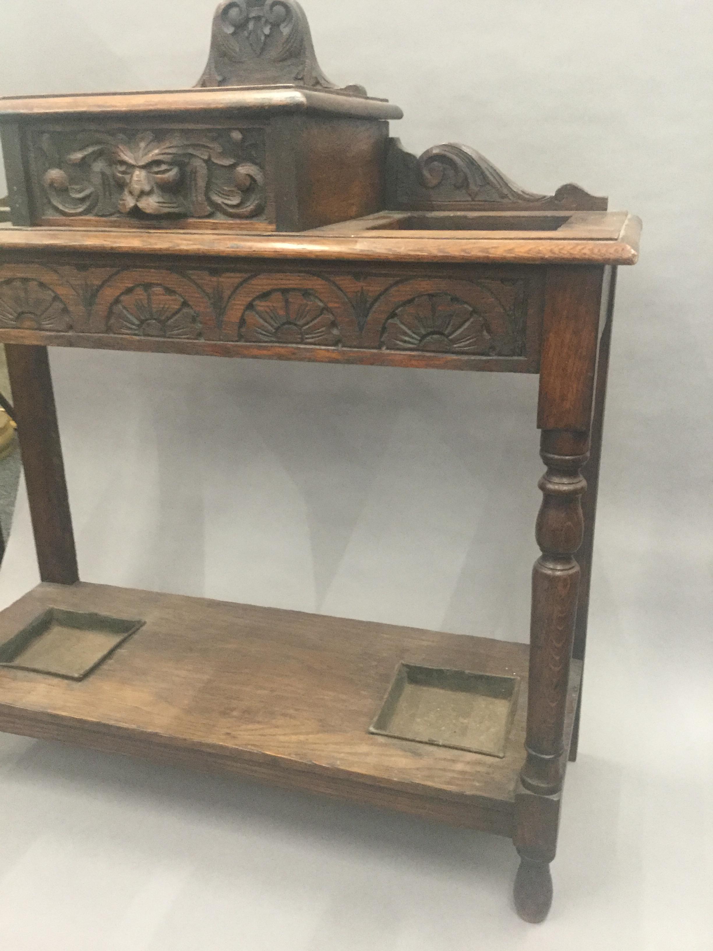 A Victorian carved oak hall stand. 91 cm wide. - Image 4 of 4