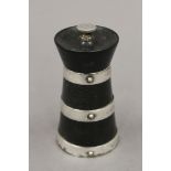 A silver mounted pepper mill. 10 cm high.