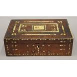 An 18th/19th century ivory inlaid walnut box. 32 cm wide.