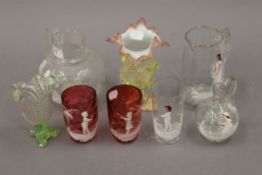 A quantity of Mary Gregory type glass, etc. The largest 16.5 cm high.