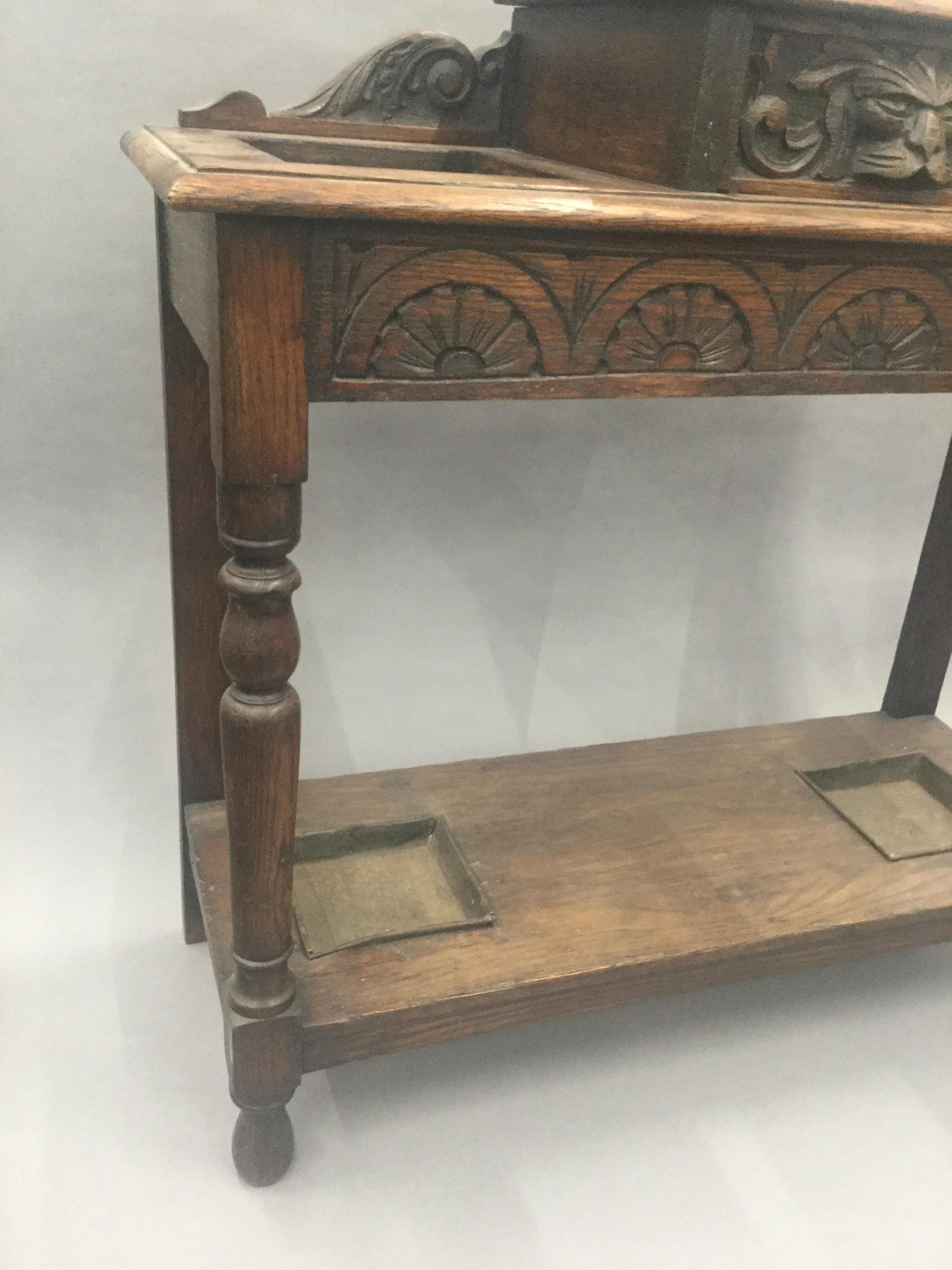 A Victorian carved oak hall stand. 91 cm wide. - Image 3 of 4