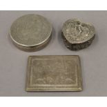 An Indian silver cigarette case, an Egyptian silver box and an unmarked Indian silver box.