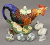 Various ceramics including: five swans,