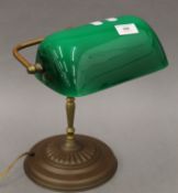 A vintage green glass shade desk lamp. 32 cm high.