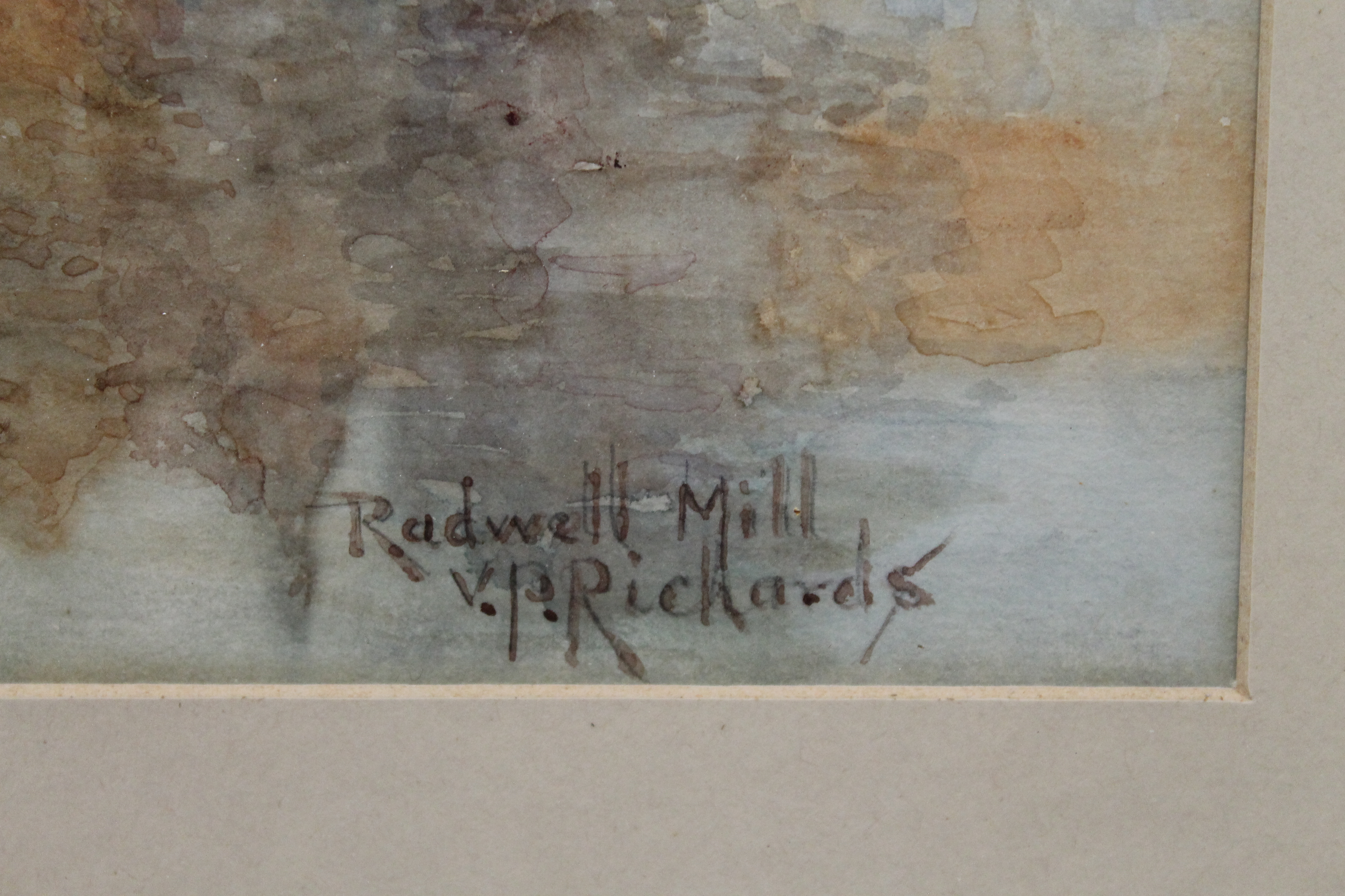 Radwell Mill, watercolour, signed V RICHARDS, framed and glazed. 33.5 x 23.5 cm. - Image 2 of 4