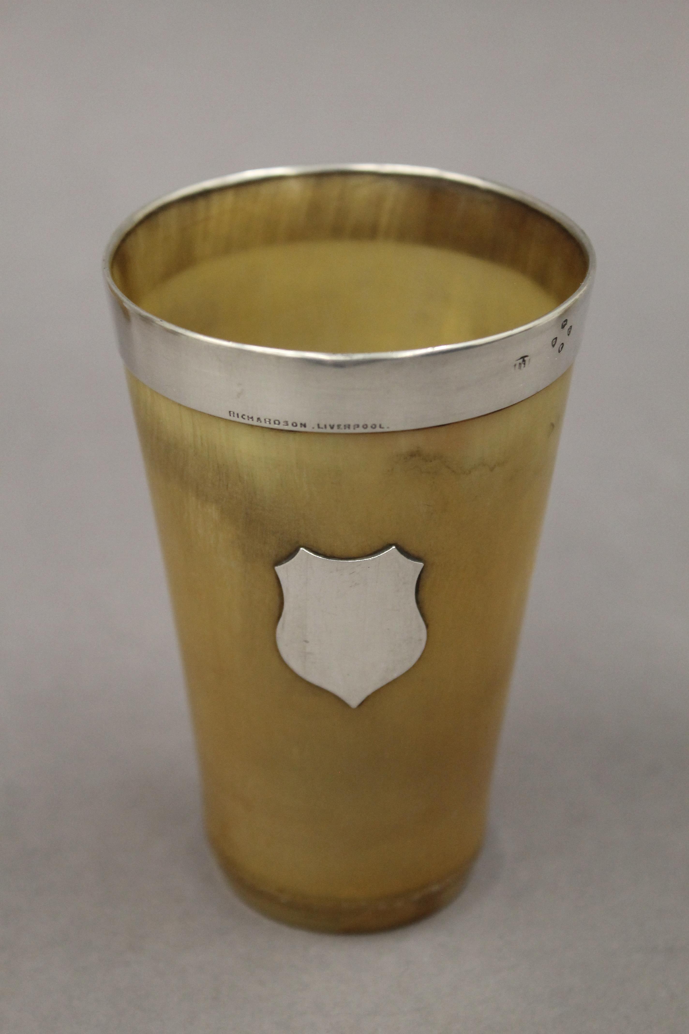 Five silver mounted horn beakers. The largest 12.5 cm high. - Image 3 of 10