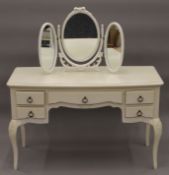 A modern dressing table, a mirror and a bureau. The latter 56 cm wide.