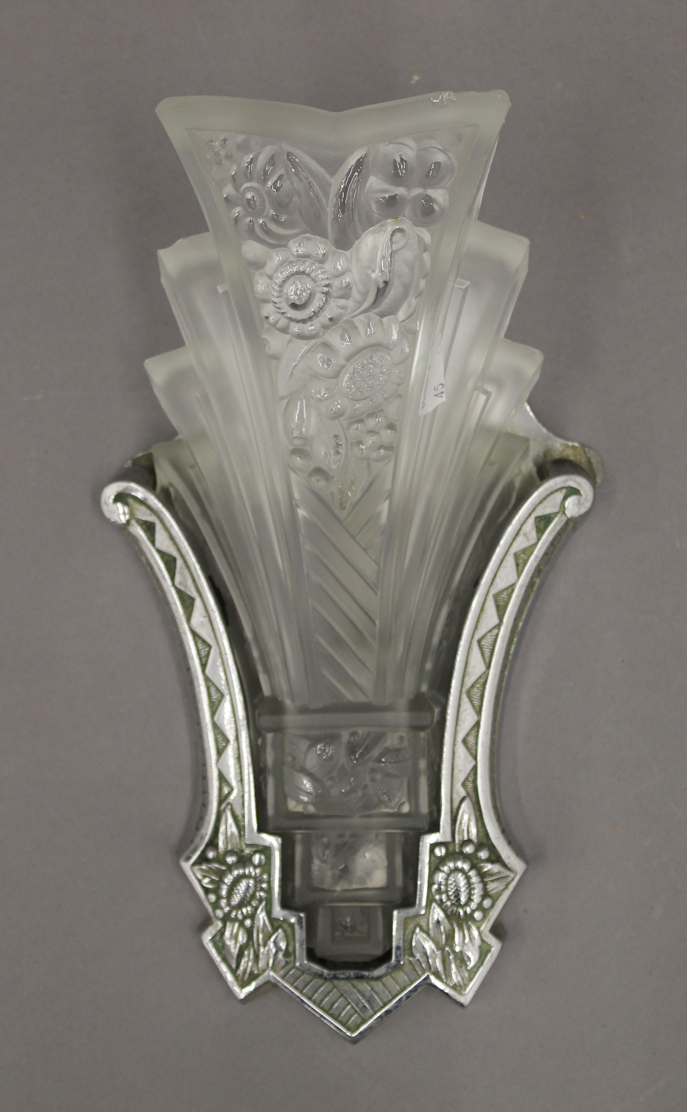 Two Art Deco glass and chrome wall lights. Each approximately 30 cm high. - Image 2 of 3