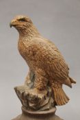 A plaster model of an eagle mounted on a wooden plinth base. 33.5 cm high.