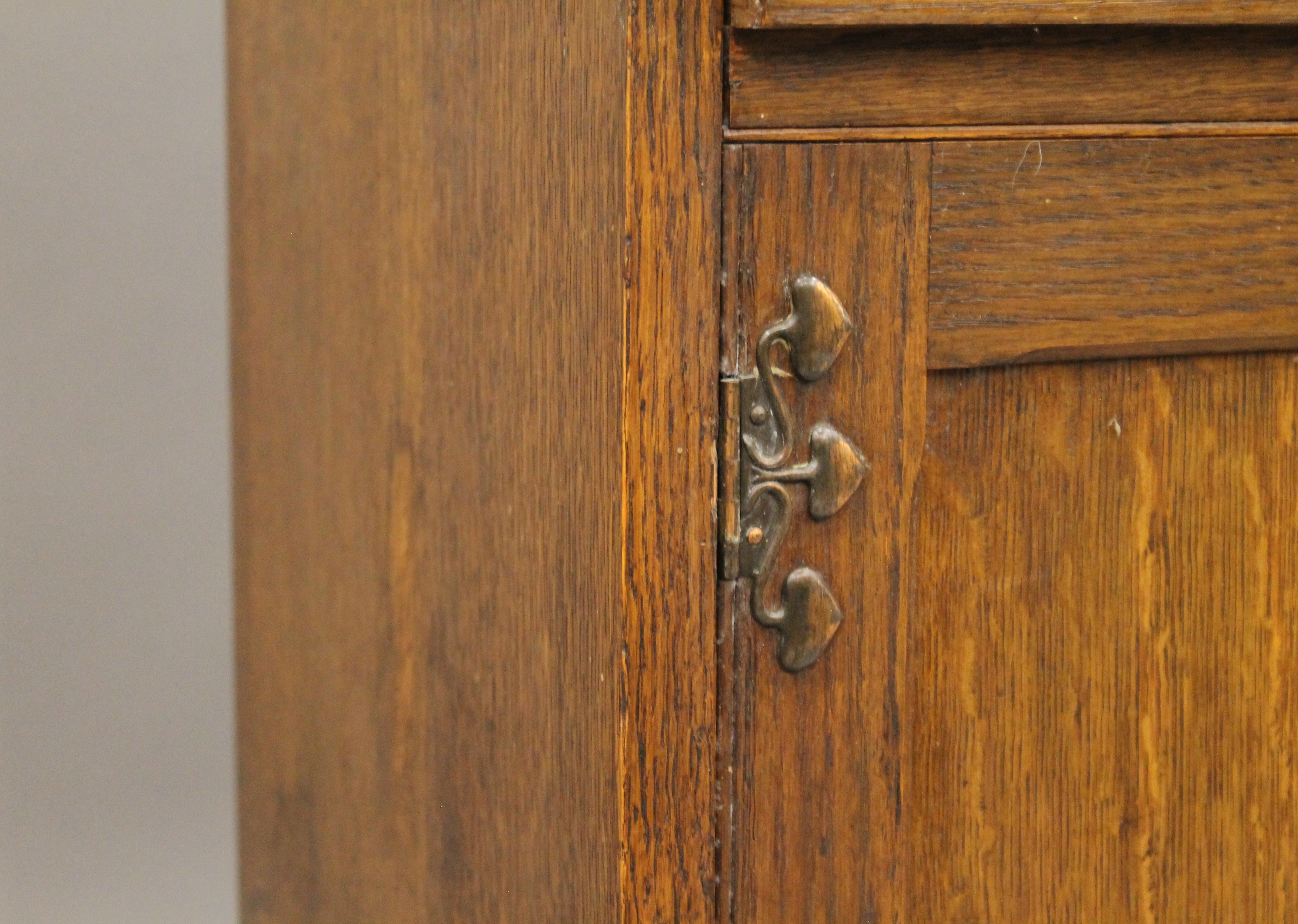 An Arts and Crafts oak hall bureau bookcase. 76 cm wide. - Image 11 of 11