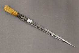 An 18th century ivory handled German hunting knife. 50.5 cm long.