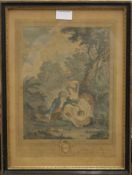 A 19th century French coloured print, LES SABOTS, framed and glazed. 27 x 37.5 cm.