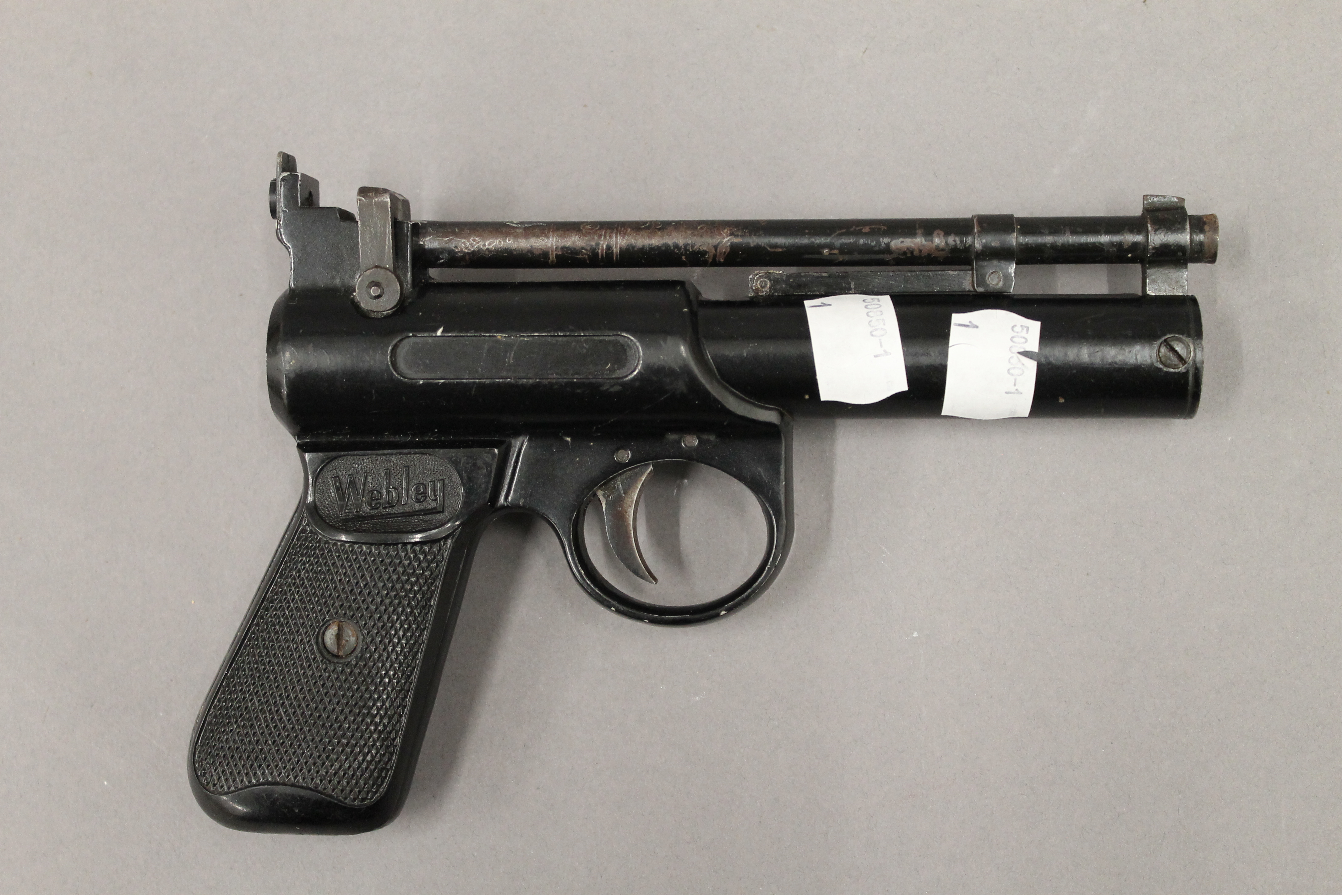 A Webley air pistol. 18 cm long.