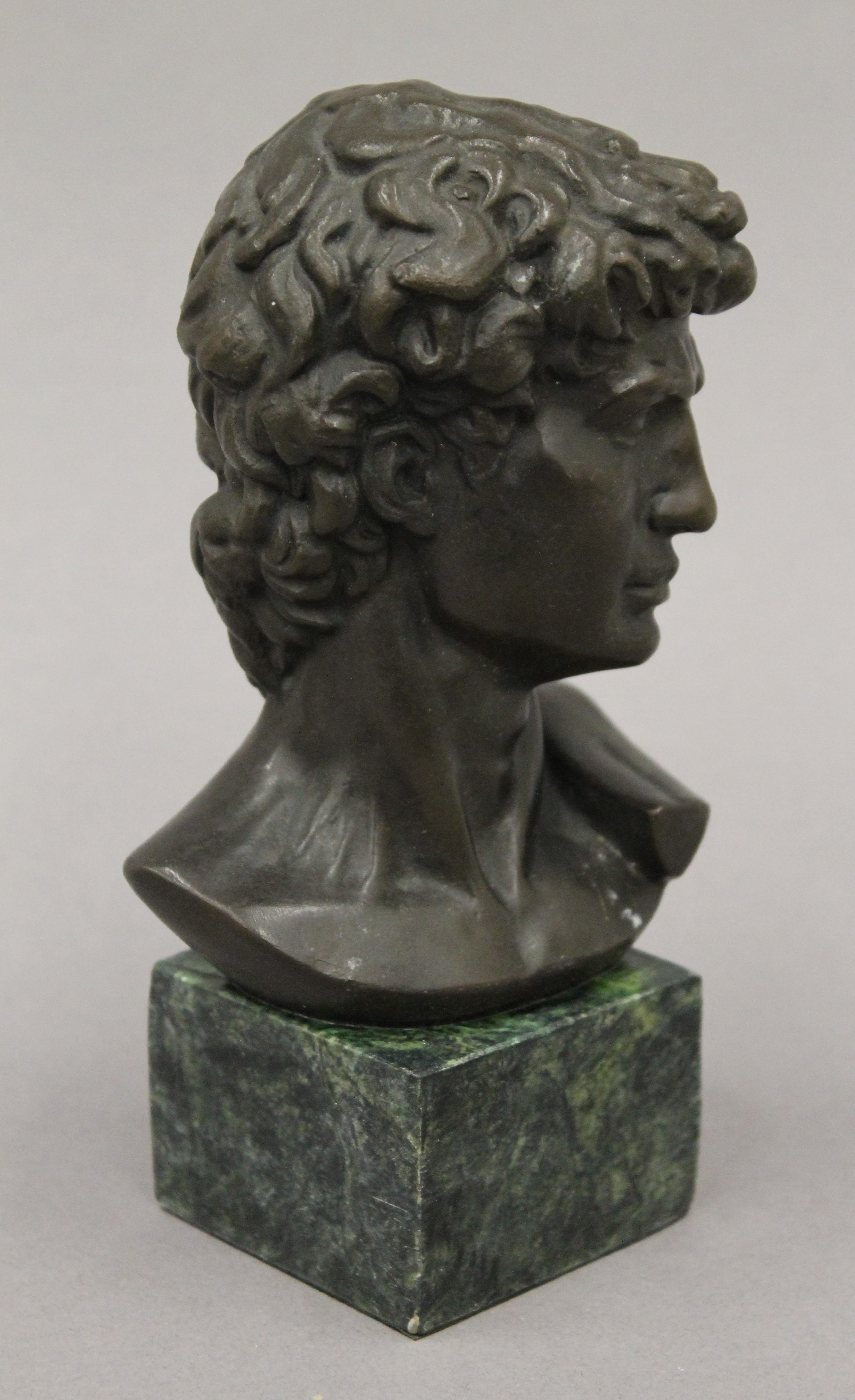 A bronze bust of a classical male. 16.5 cm high. - Image 2 of 4