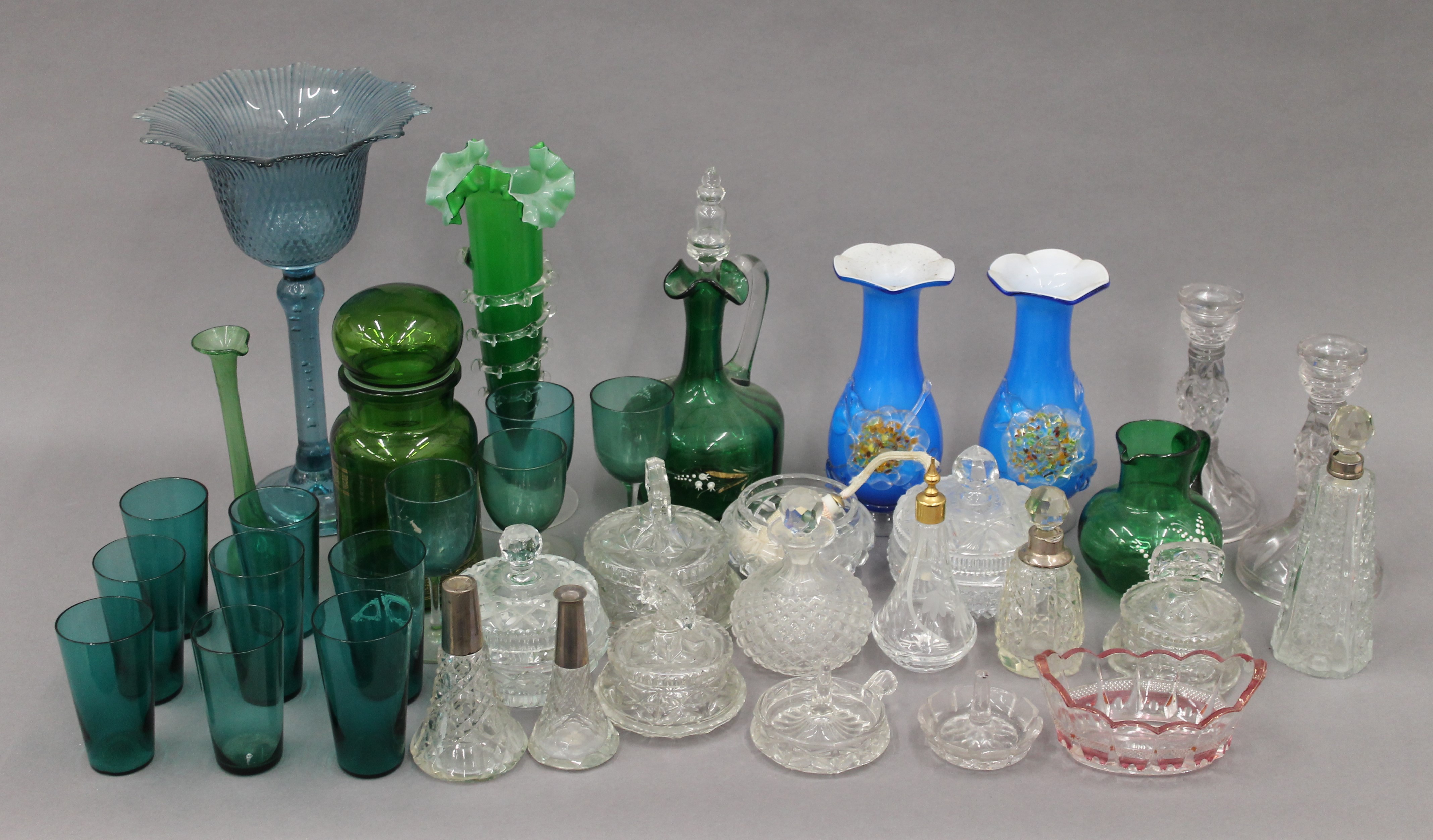 A quantity of coloured and clear glassware.