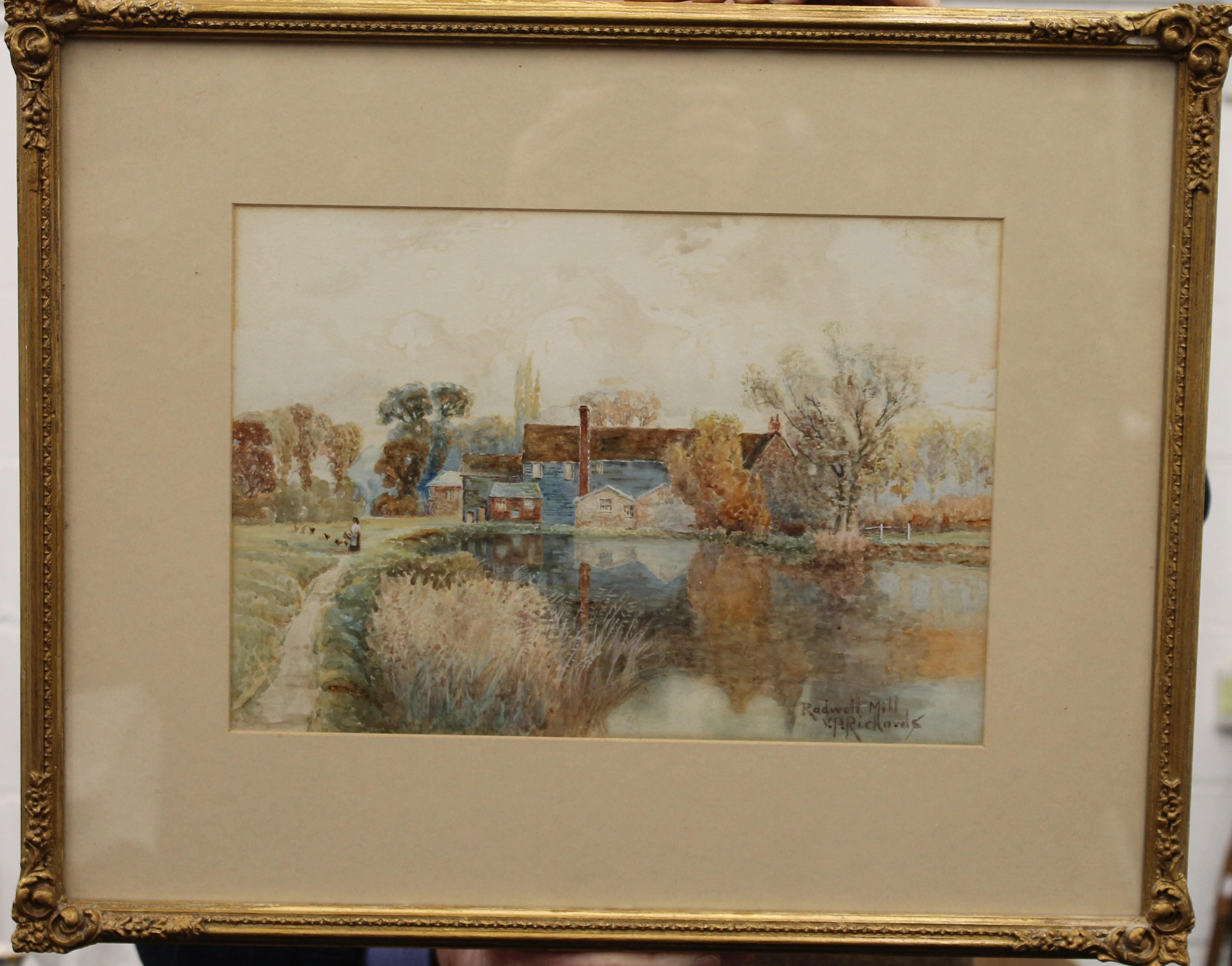 Radwell Mill, watercolour, signed V RICHARDS, framed and glazed. 33.5 x 23.5 cm.