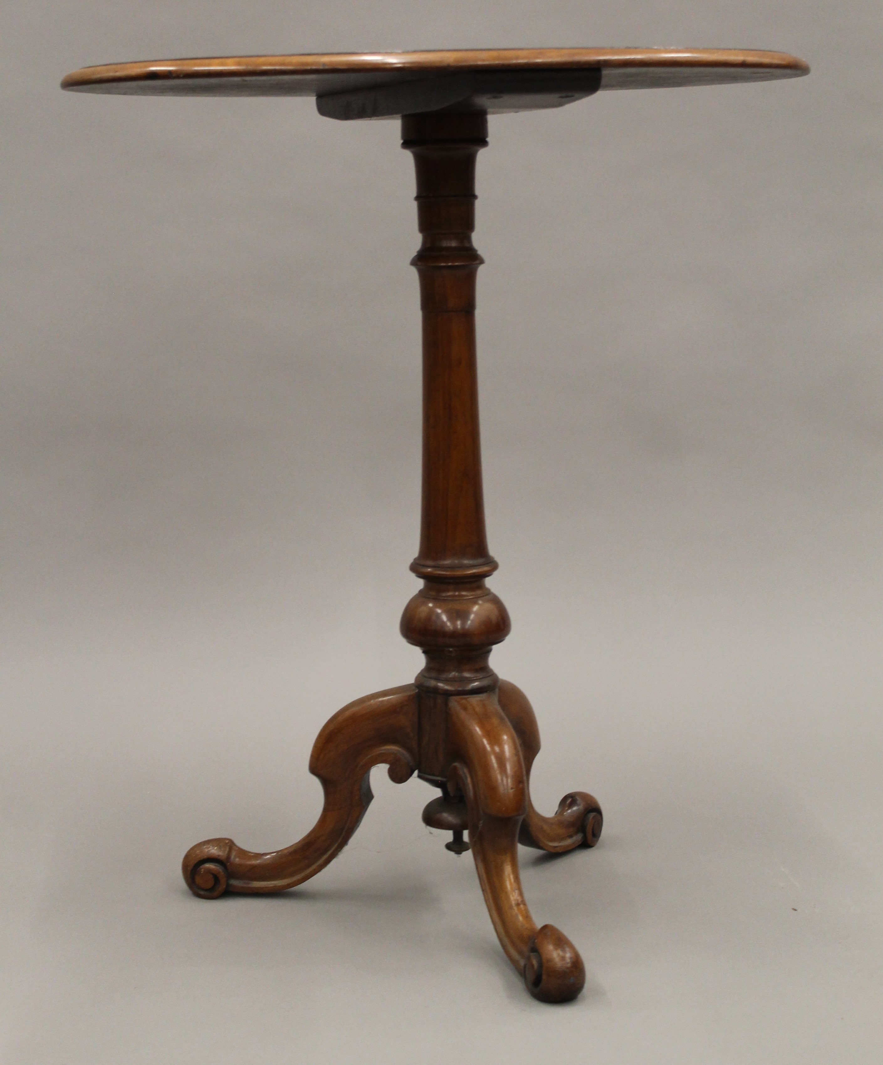 A Victorian inlaid walnut tripod table. 60 cm wide. - Image 4 of 6