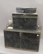 Three tin deed boxes