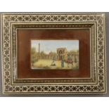 An early 20th century Persian miniature on ivory, framed and glazed. 17 x 13 cm overall.