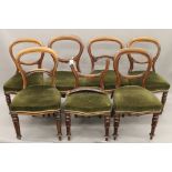 Seven various Victorian mahogany balloon back chairs.