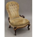 A Victorian upholstered button back nursing chair. 53 cm wide.
