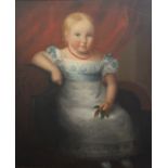 A 19th century oil on canvas, Portrait of Elizabeth (Liza) Burrows (1826-1908) as a Child, framed.