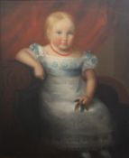 A 19th century oil on canvas, Portrait of Elizabeth (Liza) Burrows (1826-1908) as a Child, framed.