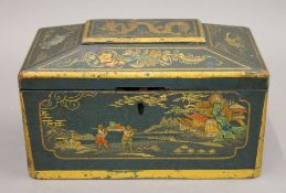 A chinoiserie tea caddy. 20.5 cm wide.