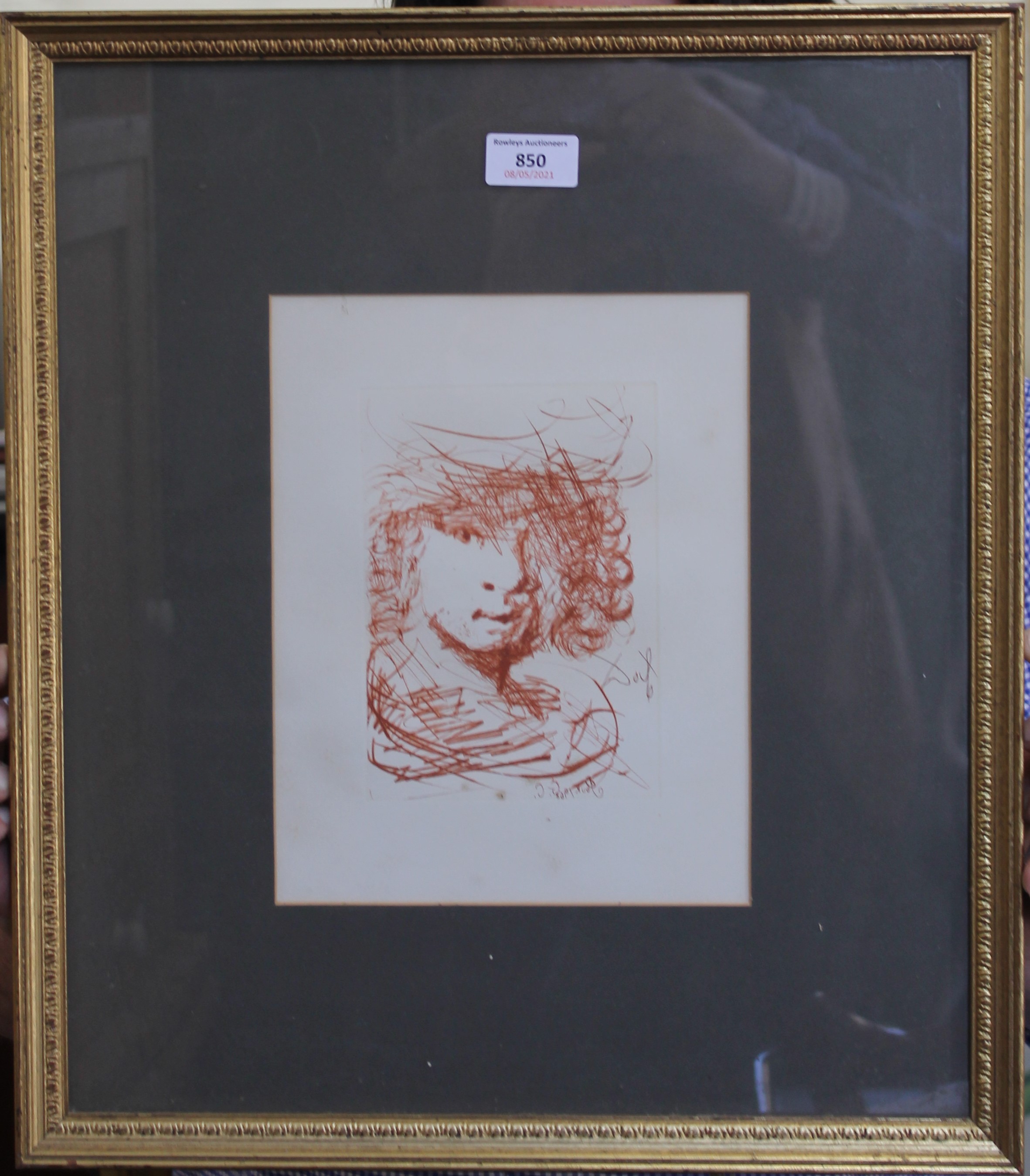 SALVADOR DALI (1904-1989) Spanish, Rembrandt, etching, reverse with authentication label, - Image 2 of 3