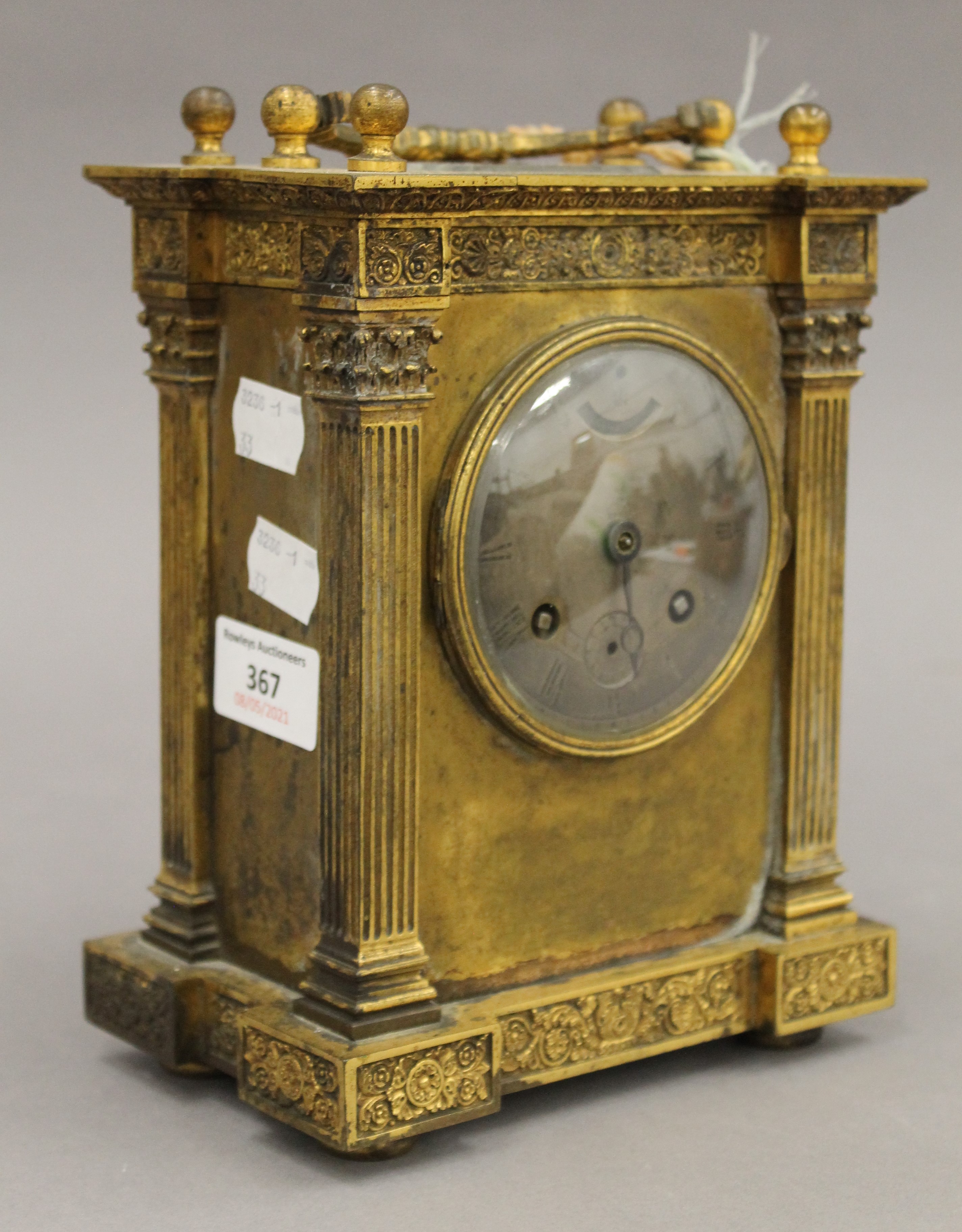 A 19th century French brass cased mantle clock. 24 cm high. - Image 3 of 9