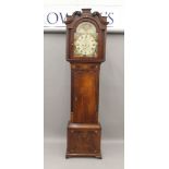 A 19th century mahogany eight-day moon phase longcase clock, with painted dial. 230 cm high.