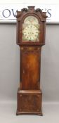A 19th century mahogany eight-day moon phase longcase clock, with painted dial. 230 cm high.