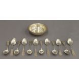 An Egyptian silver bowl and Chinese silver spoons. The former 12 cm diameter. 9.4 troy ounces.