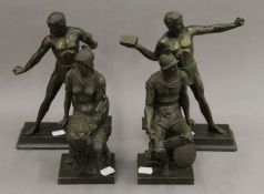 Two pairs of classical spelter figures. The largest 27.5 cm high.