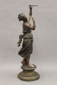 A late 19th/early 20th century painted spelter Ansonia Juno figural swing clock base. 58.5 cm high.