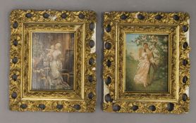 Two gilt framed prints. Each 18.5 x 21.5 cm overall.