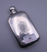 A silver hip flask. 15 cm high. 5 troy ounces.