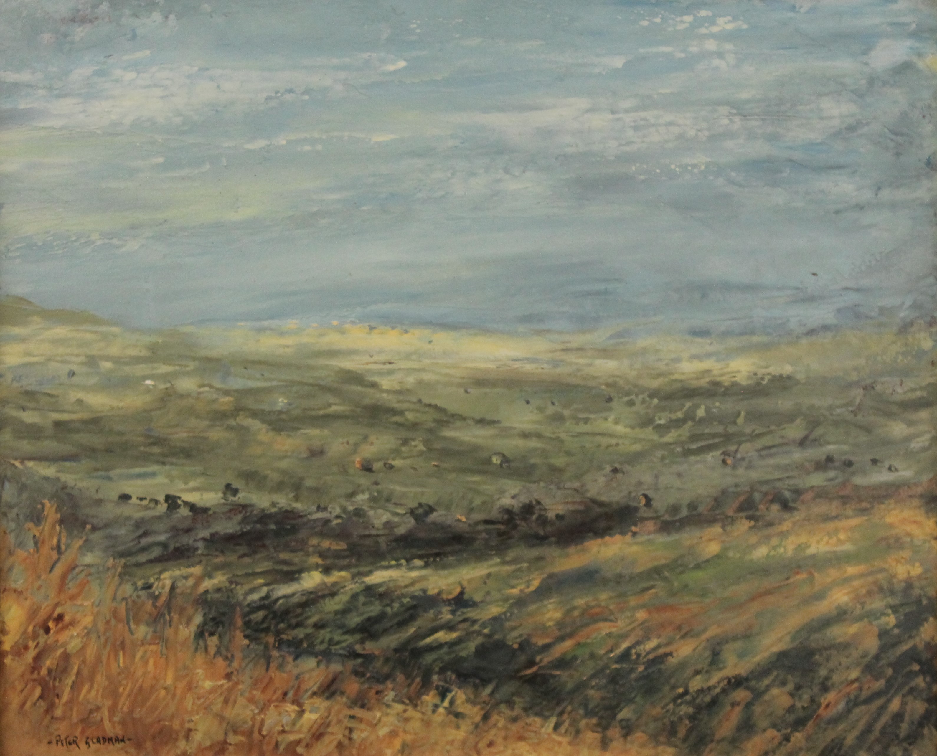 PETER GLADMAN, The Dales, oil on board, framed. 29 x 24 cm.