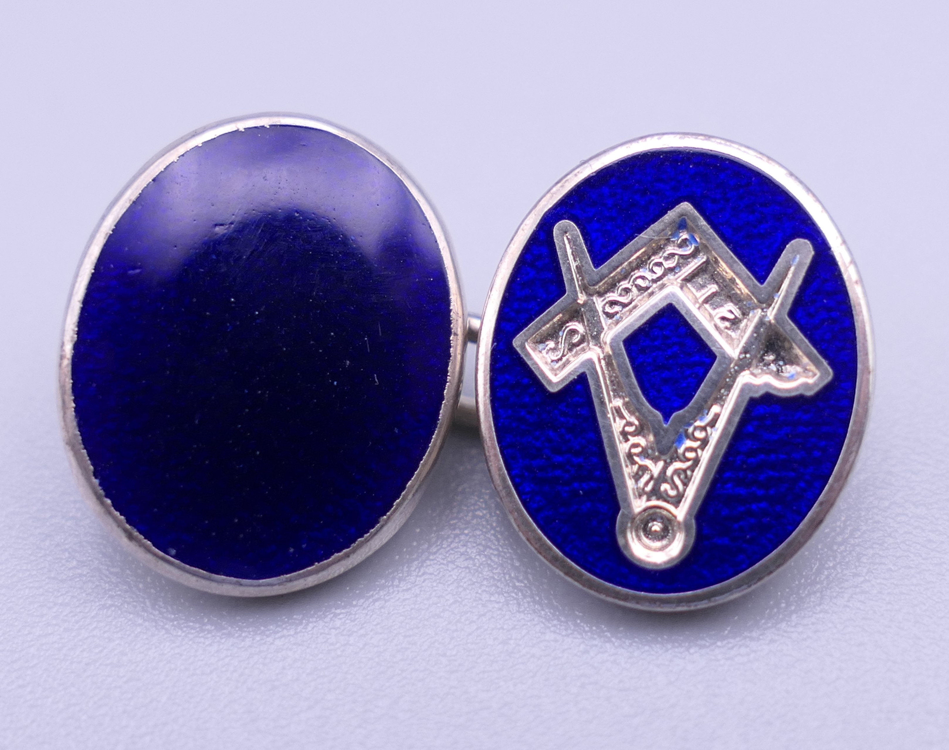 A pair of vintage Masonic silver blue enamel fully hallmarked cufflinks. - Image 2 of 6