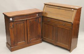 A Victorian mahogany chiffonier base and an Edwardian walnut bureau. The former 90.