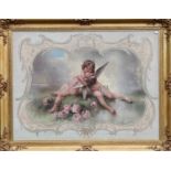 M LEWELLYN, Embracing Cherubs, watercolour on canvas, signed and dated 1908, framed and glazed.