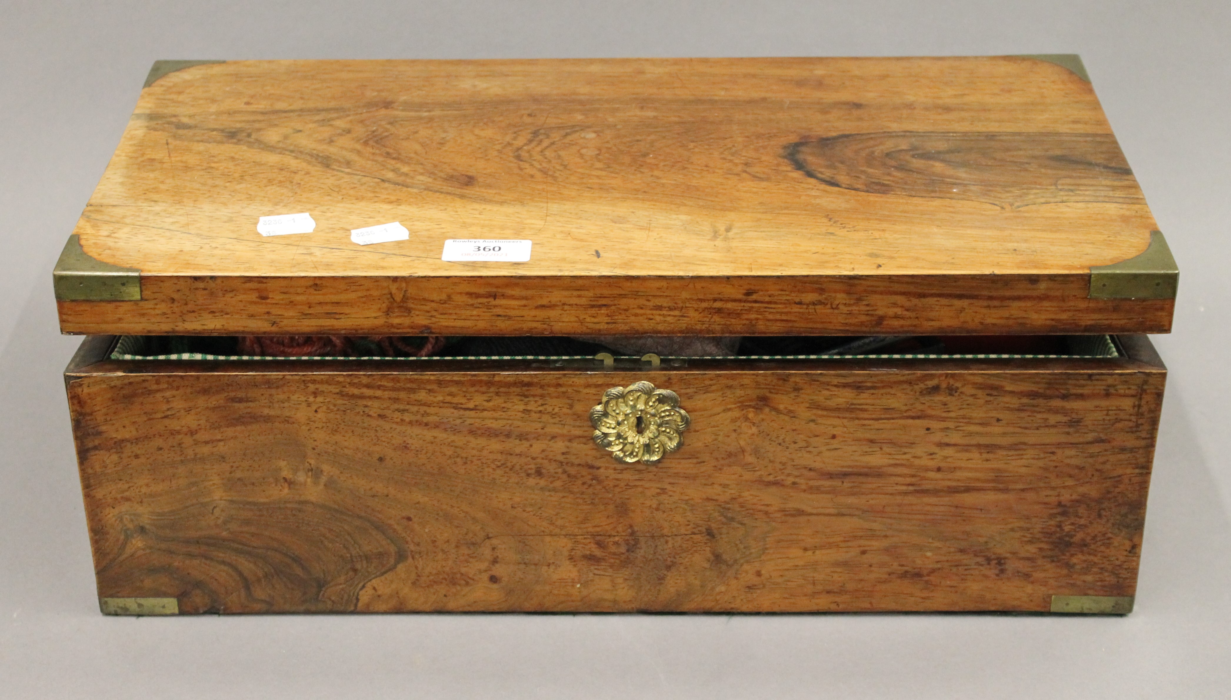 A 19th century rosewood writing slope (re-fitted as a sewing box). 48 cm wide.