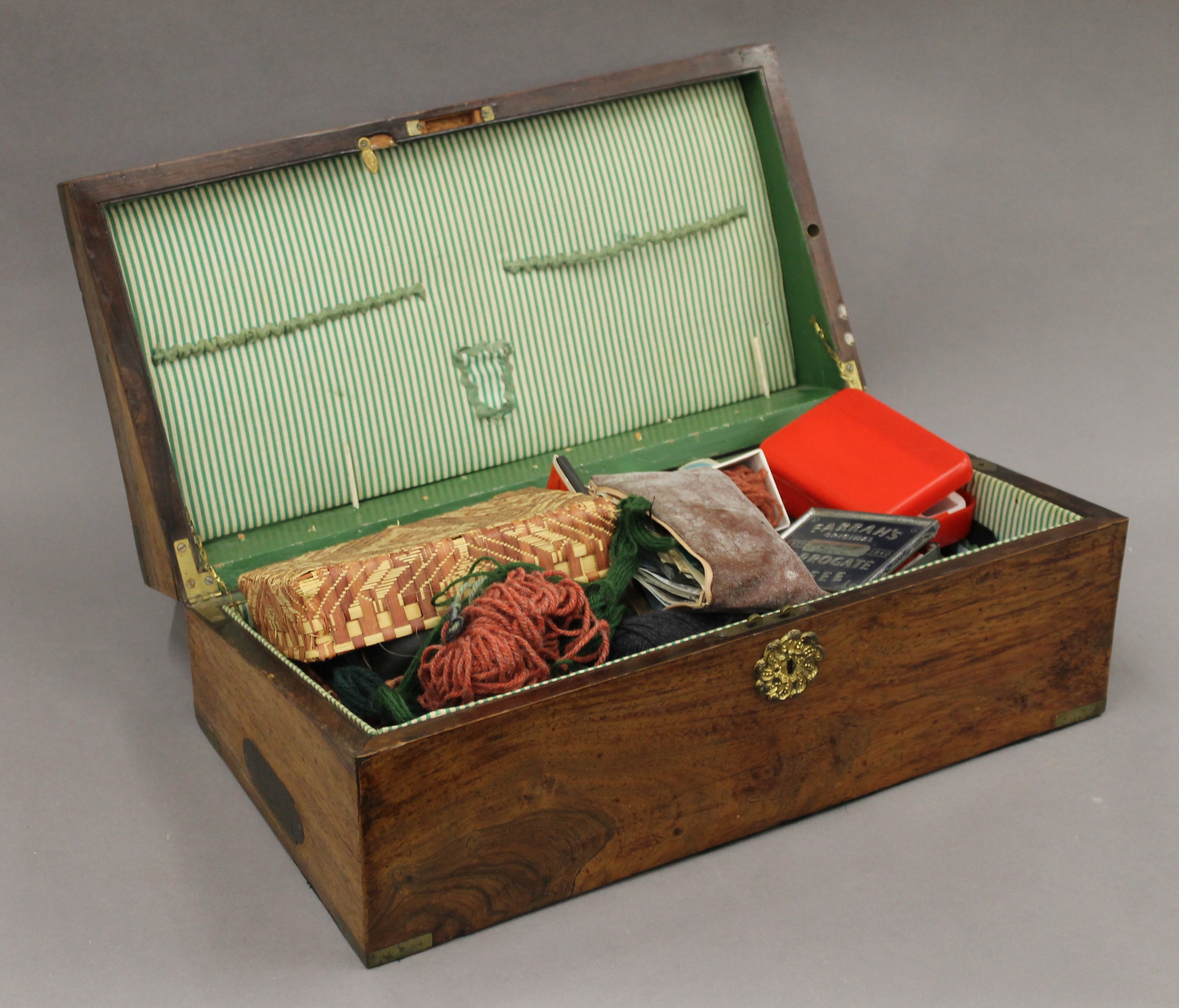 A 19th century rosewood writing slope (re-fitted as a sewing box). 48 cm wide. - Image 3 of 6