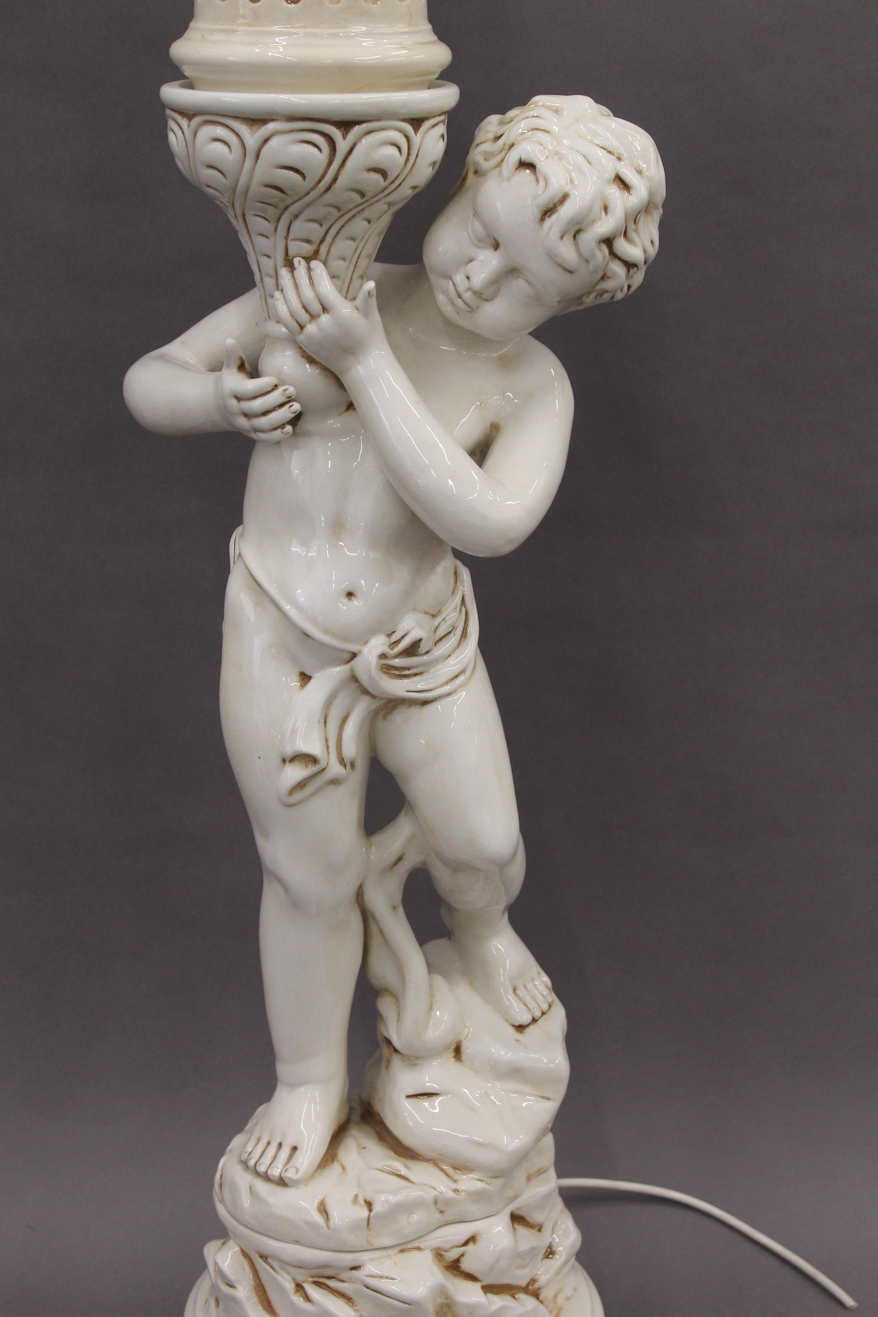 A porcelain figural lamp. 120 cm high overall. - Image 2 of 3