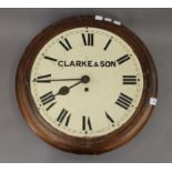 A Victorian Clarke & Son wall clock. 46.5 cm diameter.
