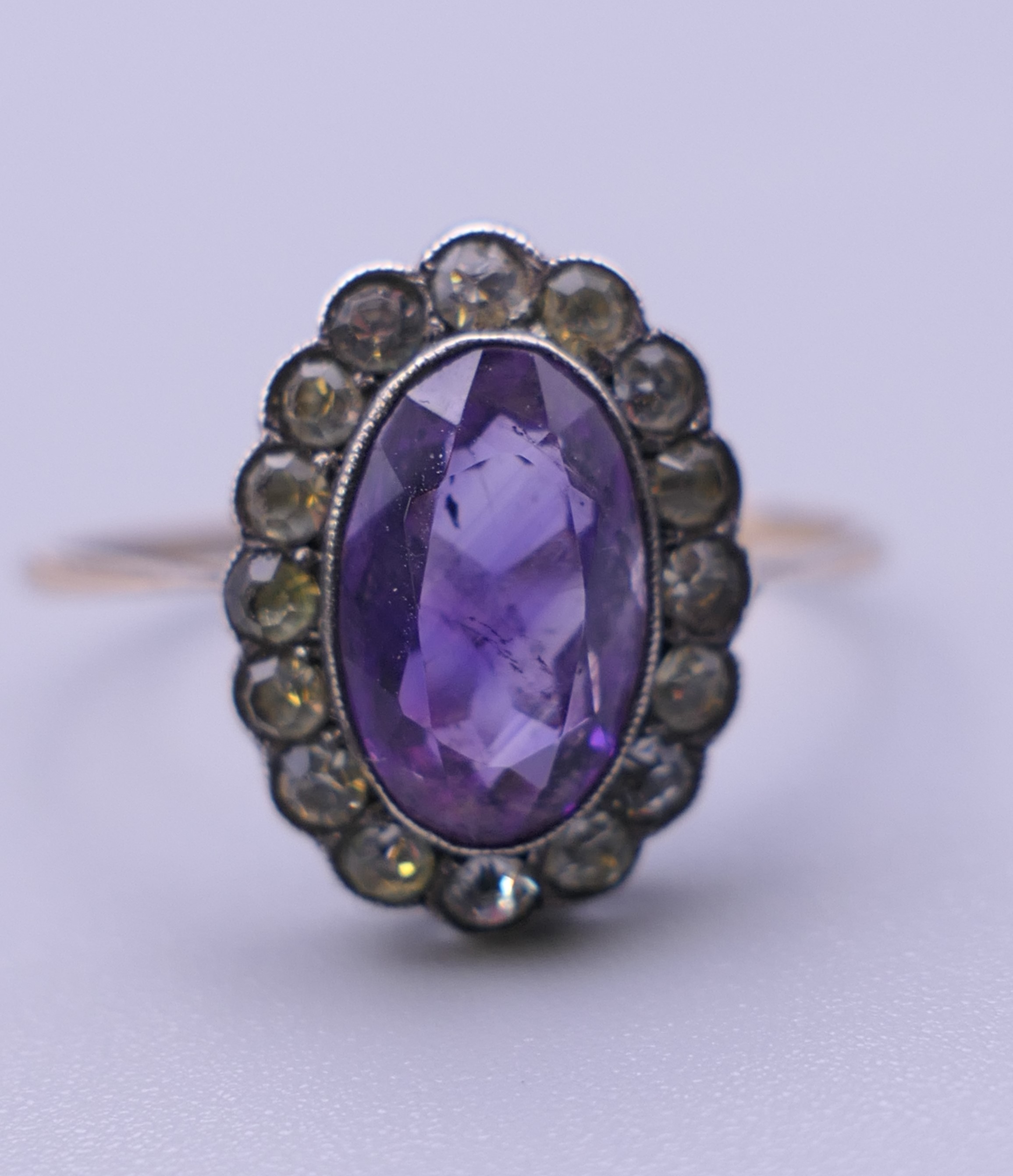 An amethyst set gold ring, together with a dress necklace and a pair of clip on earrings. - Image 3 of 13