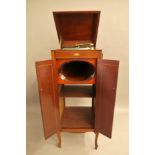 An Edwardian inlaid mahogany Cliftophone gramophone cabinet with integral speaker.