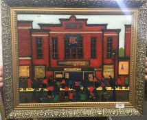 NORTHERN SCHOOL, oil on board and collage, signed ALLEN, The Ritz ABC, framed. 49 x 39 cm.